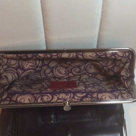 EUC Dark Brown Hobo Lauren Wallet Clutch with Silver Trim - Picture 7 of 16